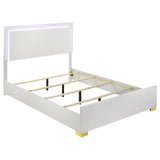 Full bed with LED-lit squared headboard, white finish