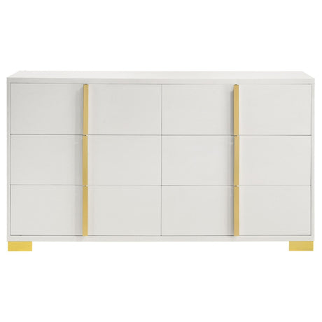 Marceline full bedroom set with LED headboard in white, front view