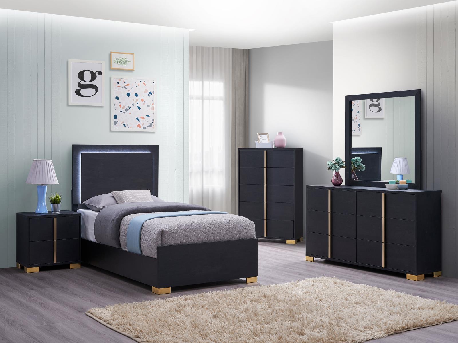 Marceline 5-Piece Twin Bedroom Set With LED Headboard Black 222831T-s5 - Ella Furniture