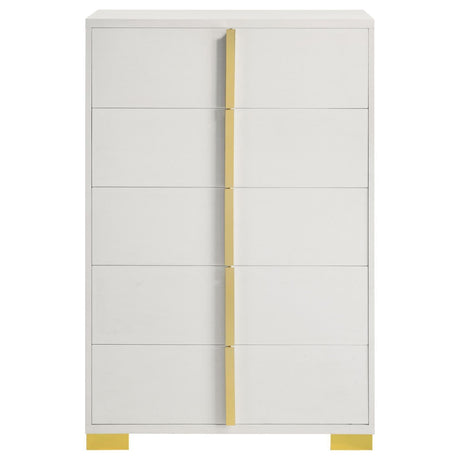 Marceline 5-piece twin bedroom set with LED headboard in white viewed from front