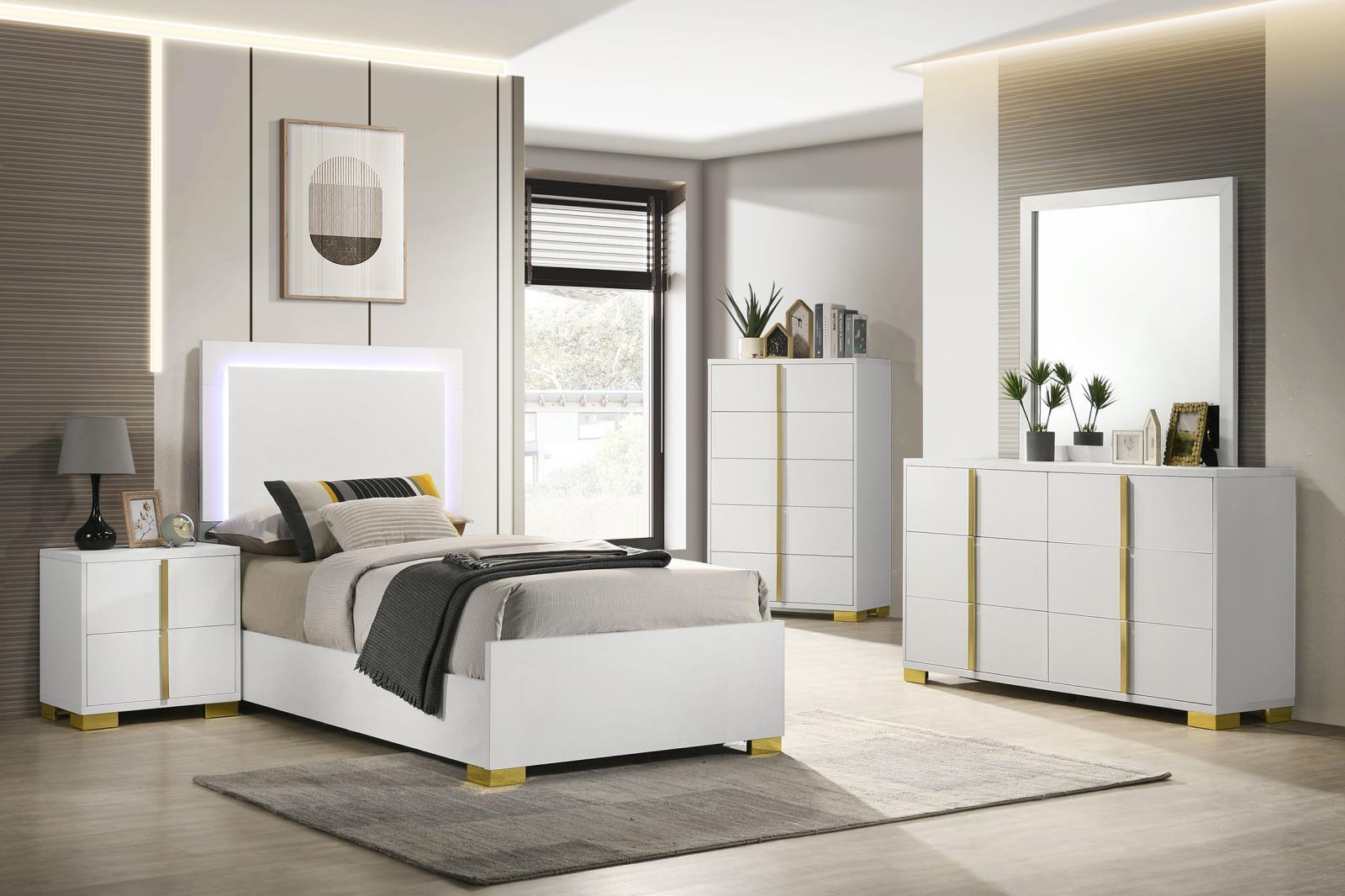 Marceline 5-Piece Twin Bedroom Set With LED Headboard White 222931T-s5 - Ella Furniture