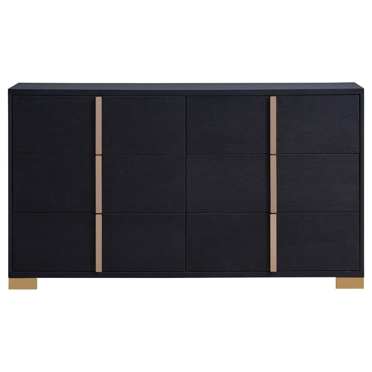 Side angle of Marceline 6-drawer black dresser
