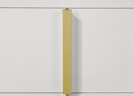 Six drawers arranged vertically with gold accents