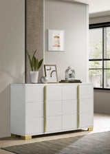 Side view of Marceline 6-Drawer White Dresser highlighting drawer depth