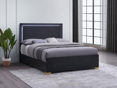 Marceline Eastern King Bed with LED Headboard black finish side view