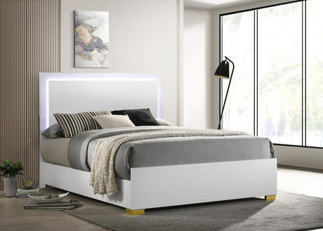 Marceline Eastern King Bed with LED headboard white angled view