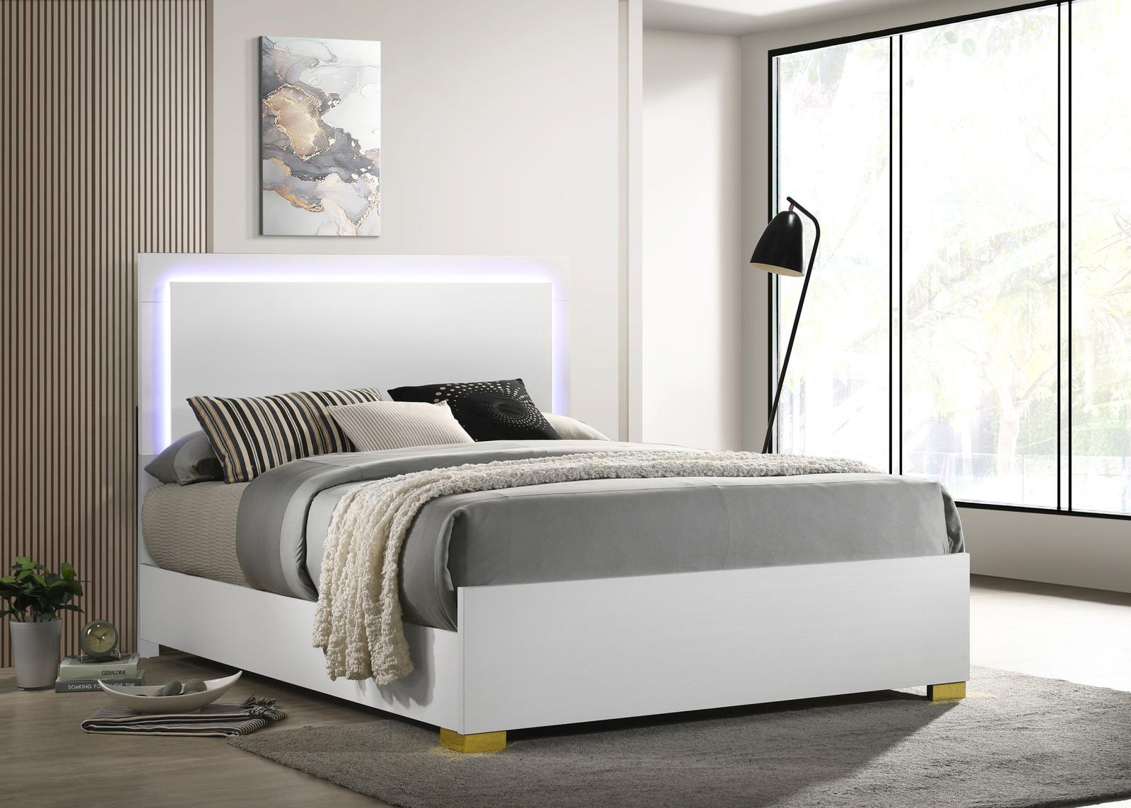 Marceline Eastern King Bed With LED Headboard White 222931Ke - Ella Furniture