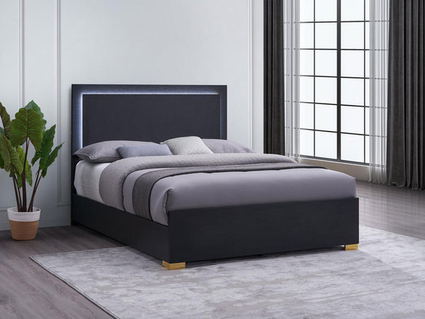 Marceline Full Bed with black LED headboard angled view