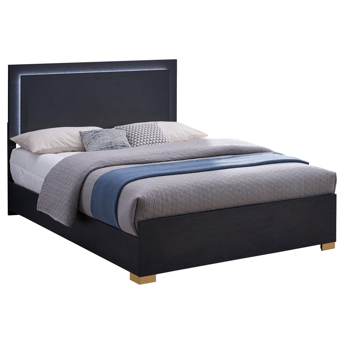 Close-up of Marceline bed's LED light touch control on headboard