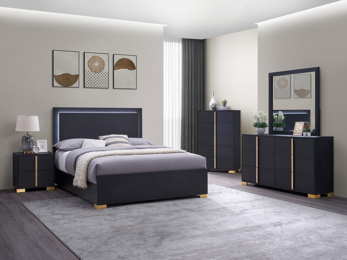 LED light strips framing Marceline bed headboard