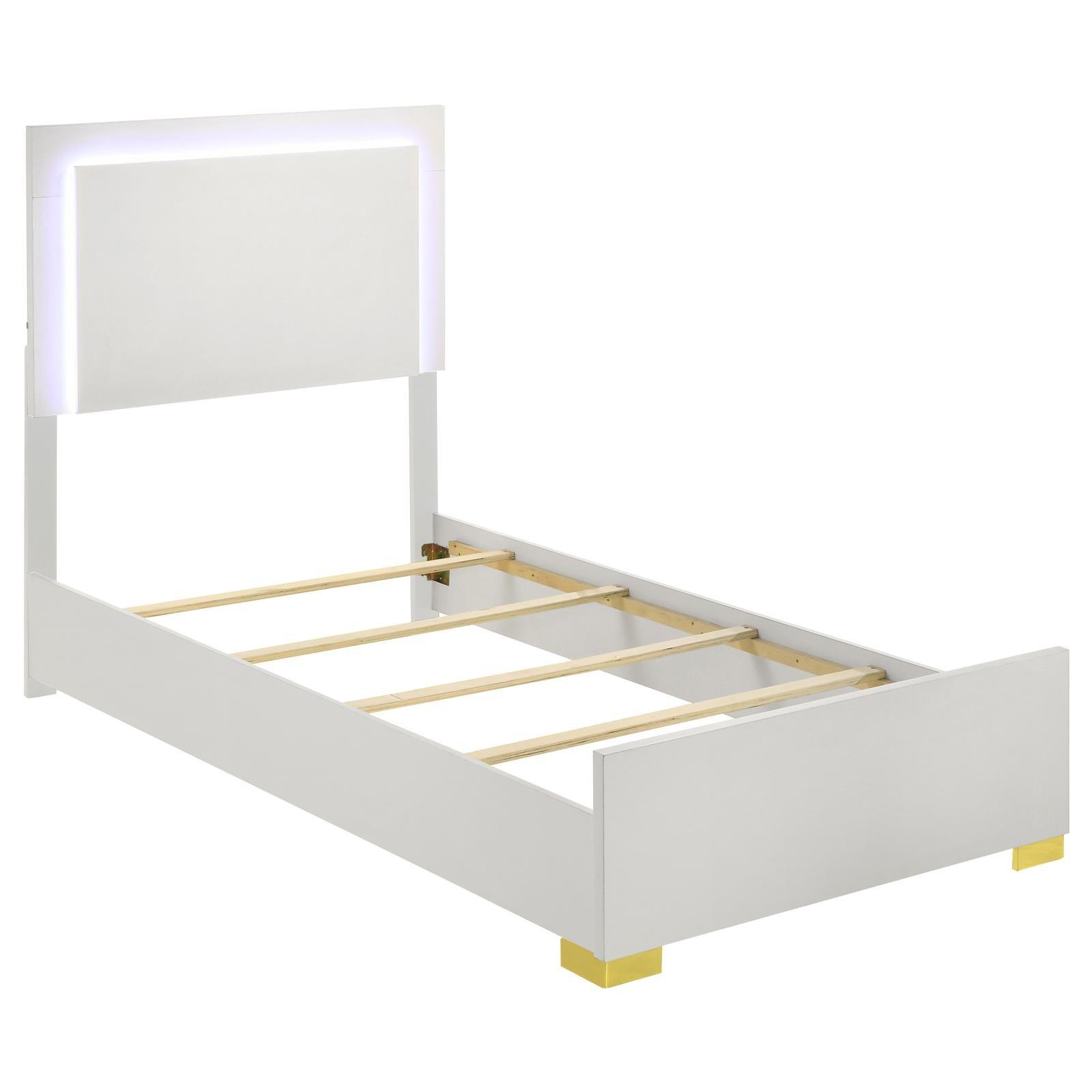 Marceline Twin Bed with LED Headboard - Gold metal feet closeup