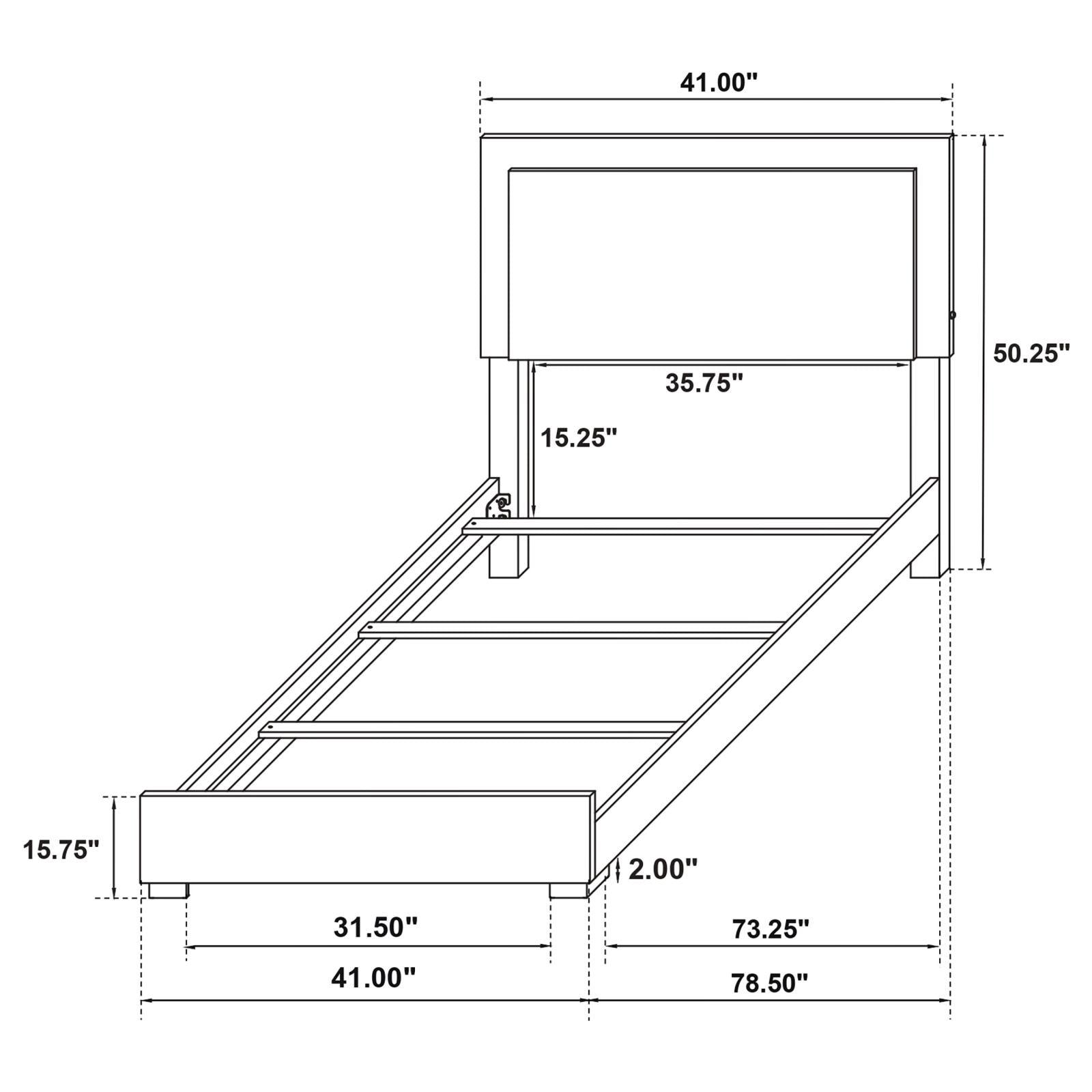Marceline Twin Bed with LED Headboard - Assembly view showing bed rails