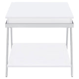 Marcia white high gloss rectangular end table viewed from above