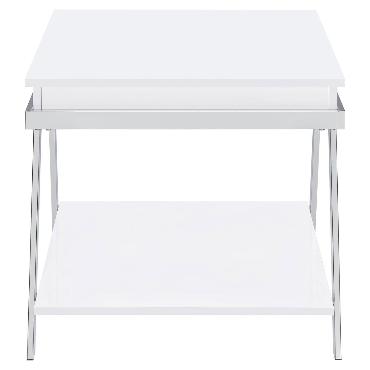 Marcia white high gloss rectangular end table viewed from above