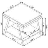 Rectangular shape of Marcia white high gloss end table with chrome frame