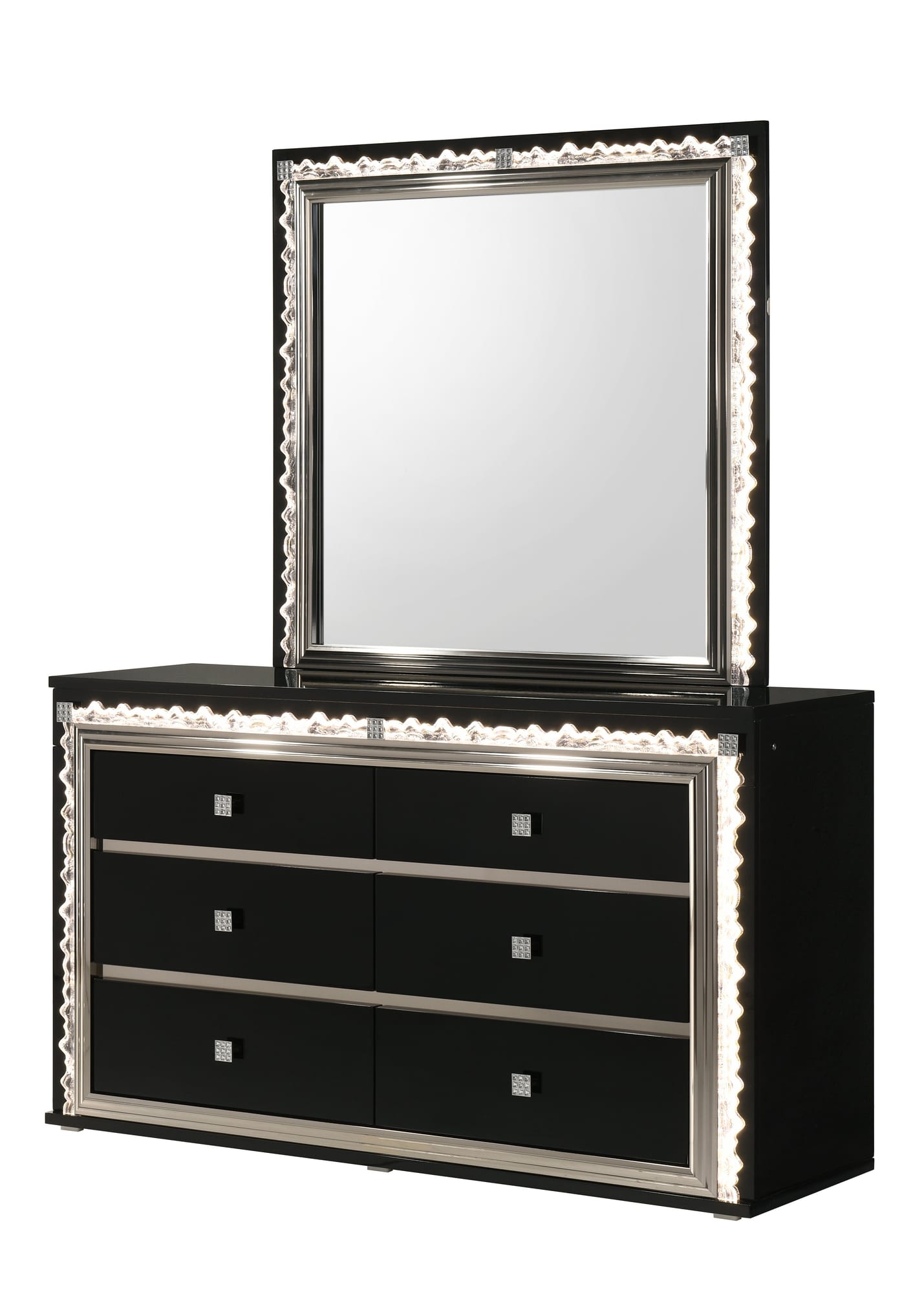 Marco Bold Black Bedroom Set with Marble-Inspired Headboard and LED Crystal Accents view 4