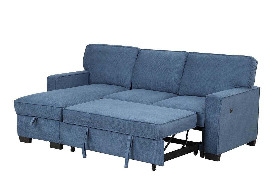 front view of Marcos grey sectional sofa with pull-out bed