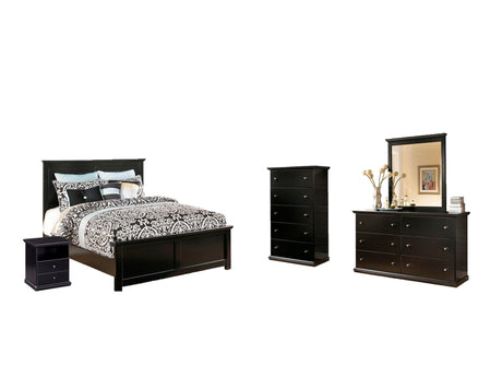 Side view of Maribel Black Panel Bedroom Set bed