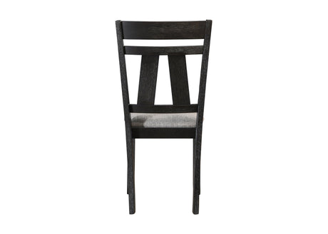 Wheat finish wooden bench paired with charcoal fabric chair