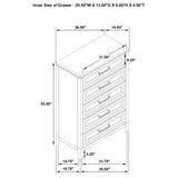 Marielle 5-drawer bedroom chest distressed white side view