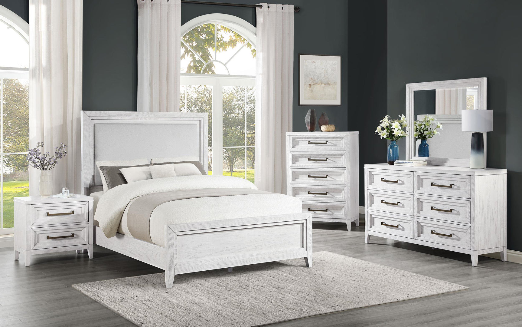 Marielle 5-drawer bedroom chest distressed white drawers closed
