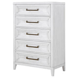 Marielle 5-drawer bedroom chest distressed white drawer detail