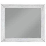 Side angle of Marielle distressed white mirror
