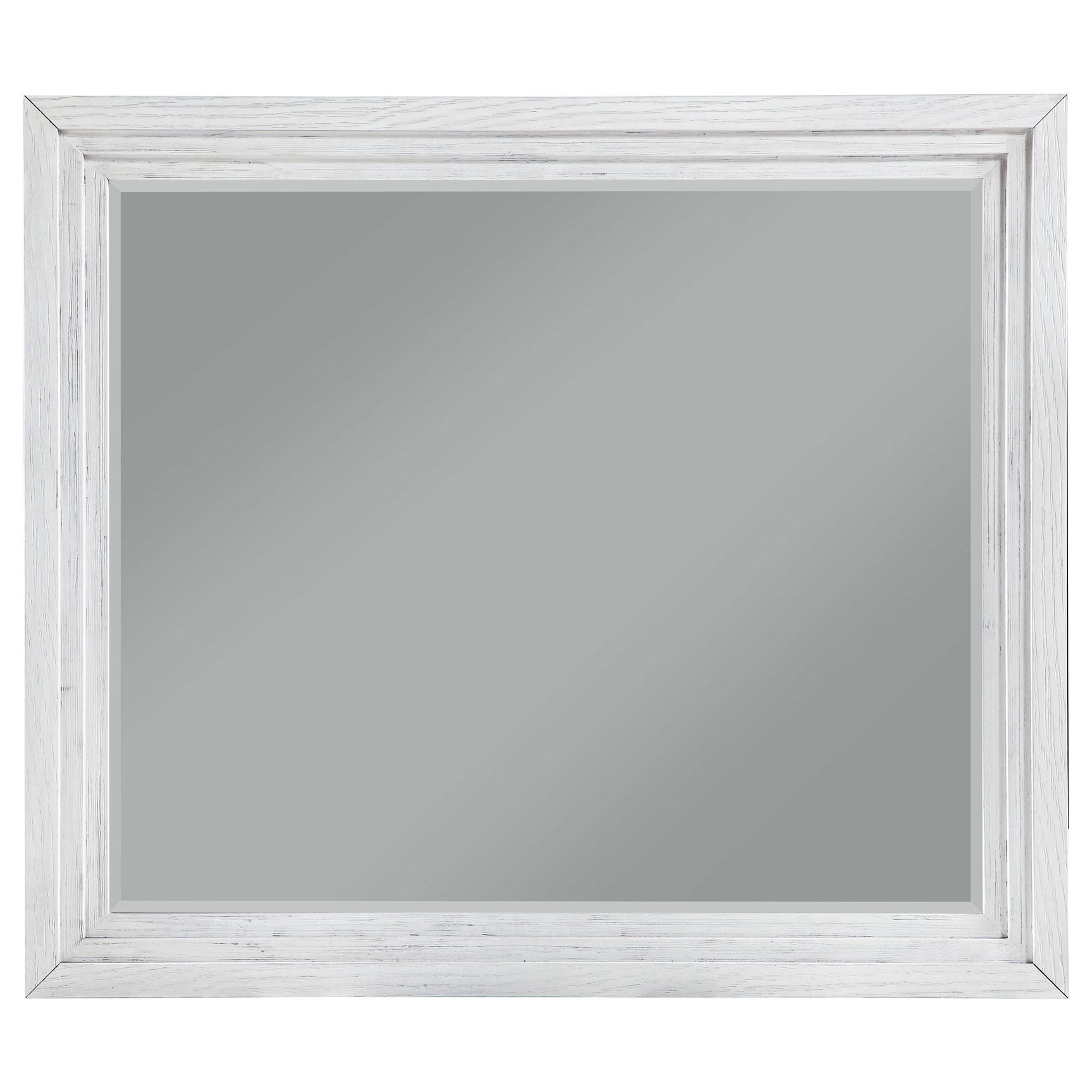 Side angle of Marielle distressed white mirror