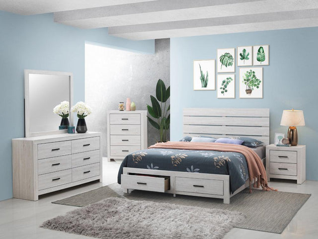 Marion Coastal White Storage Bedroom Set main bed view