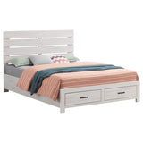 Side view of Marion Coastal White Storage Bedroom Set bed