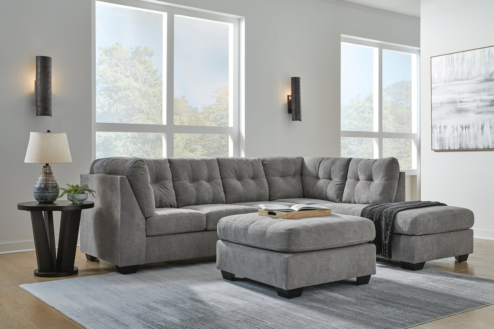 Marleton Gray 2-Piece Sleeper Sectional with Ottoman - image 1