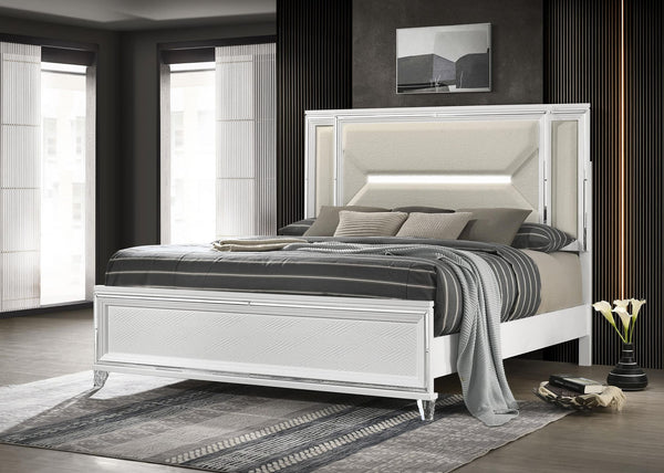 Marmore 64-inch Eastern King Panel Bed LED Headboard White view 2