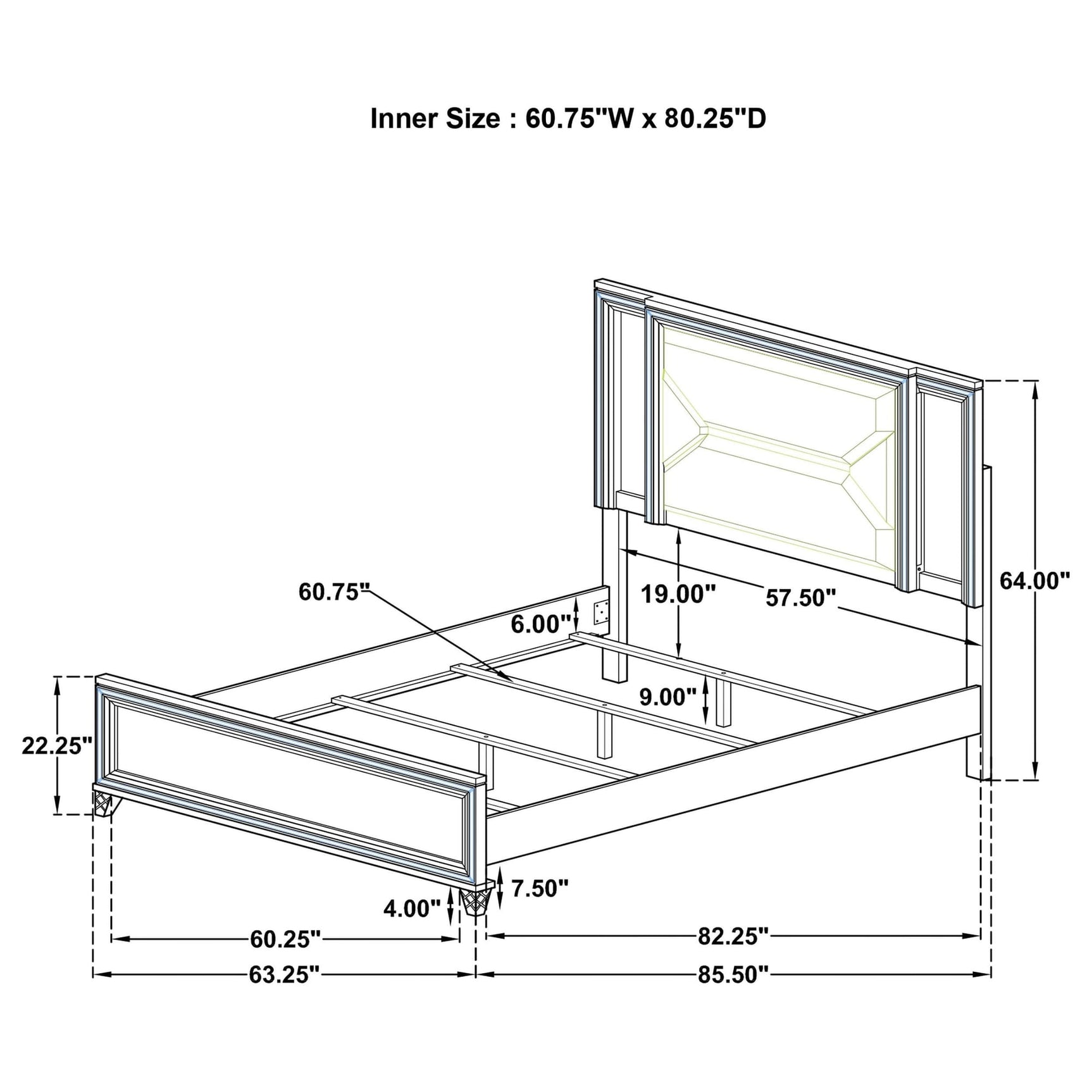 Marmore 64-inch Queen Panel Bed LED Headboard White view 10
