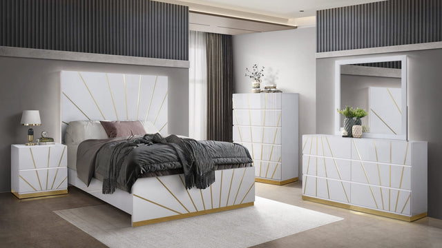 Martina White Bedroom Set with Gold Accent and LED from Decor Furniture