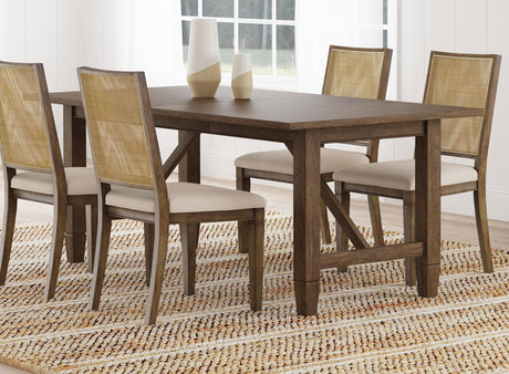 Close-up of decorative diagonal braces on Matisse dining table