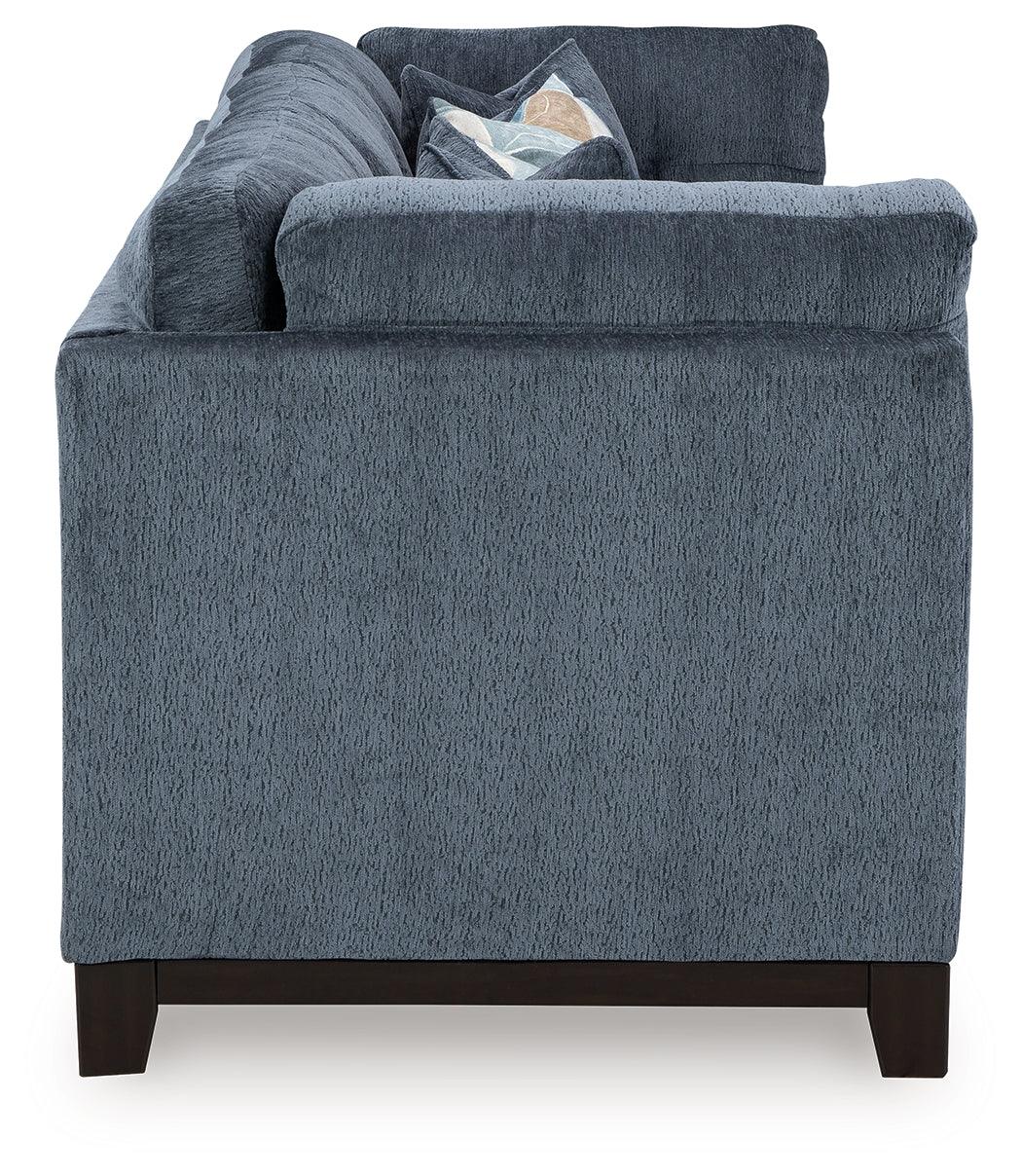 Close-up detail of navy chenille fabric upholstery on Maxon Place Sofa