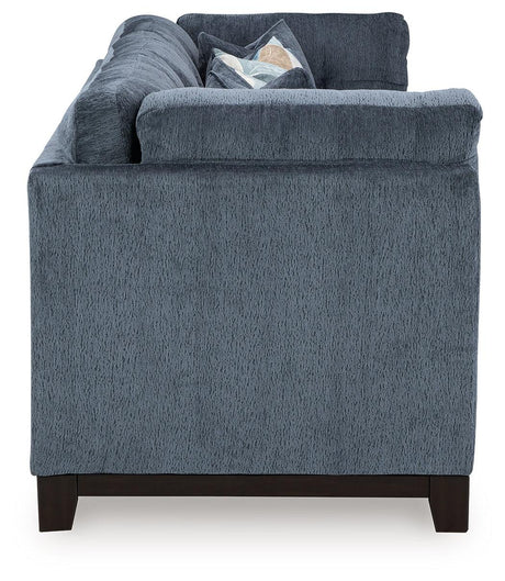 Close-up detail of navy chenille fabric upholstery on Maxon Place Sofa