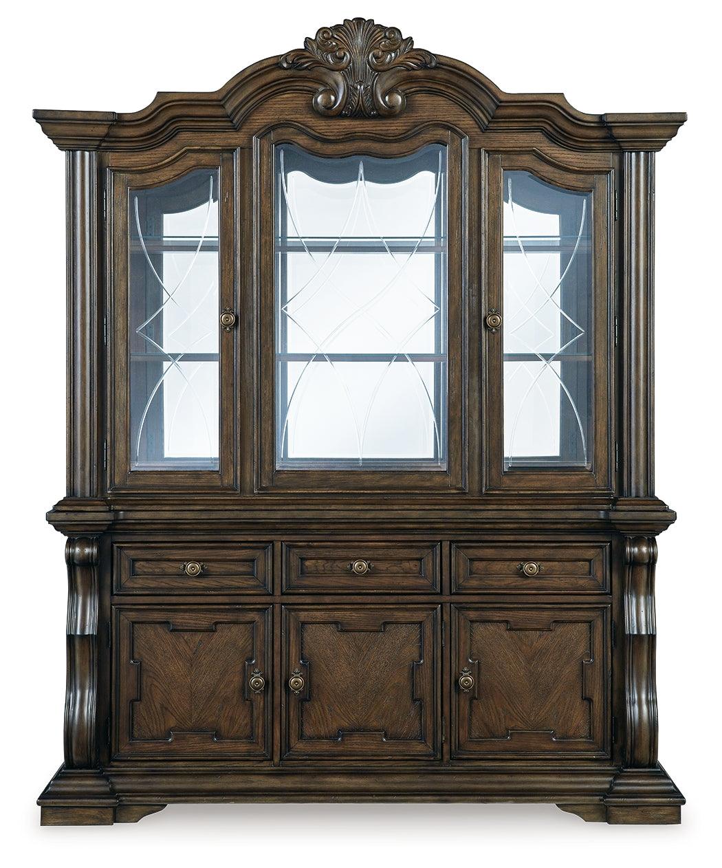 Beveled glass windows and mirrored interior of Maylee hutch