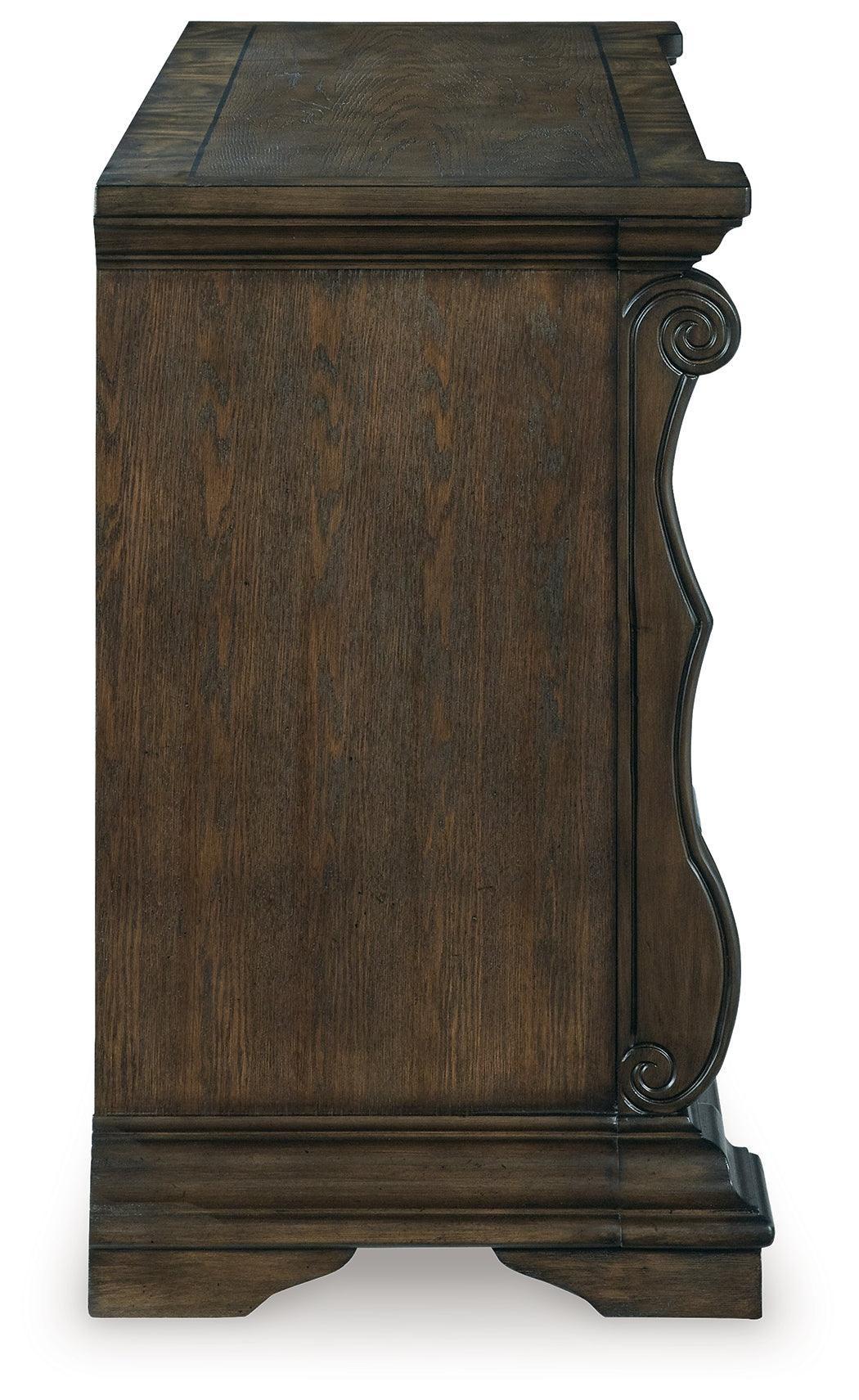 Dark brown finish detail on Maylee Buffet