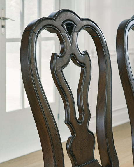 Traditional Maylee dark brown chair back detail
