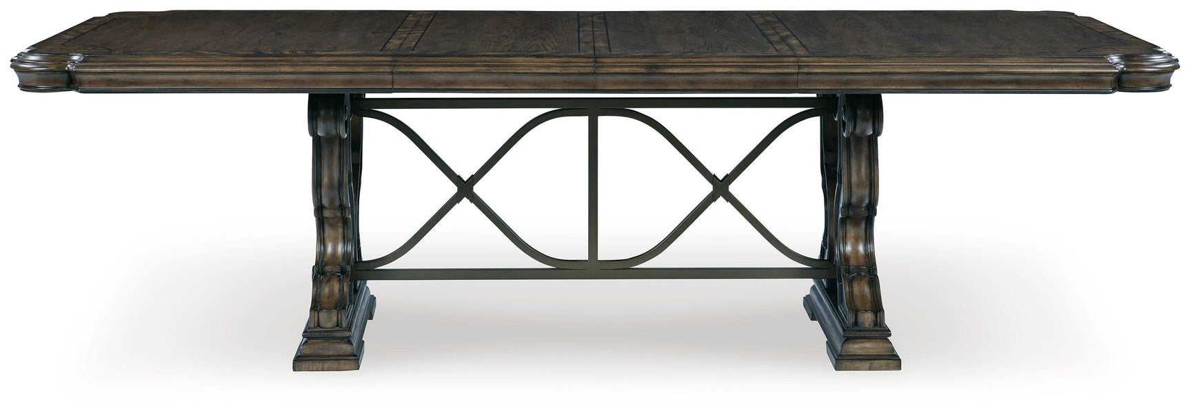 Maylee Dining Table double pedestal base close-up