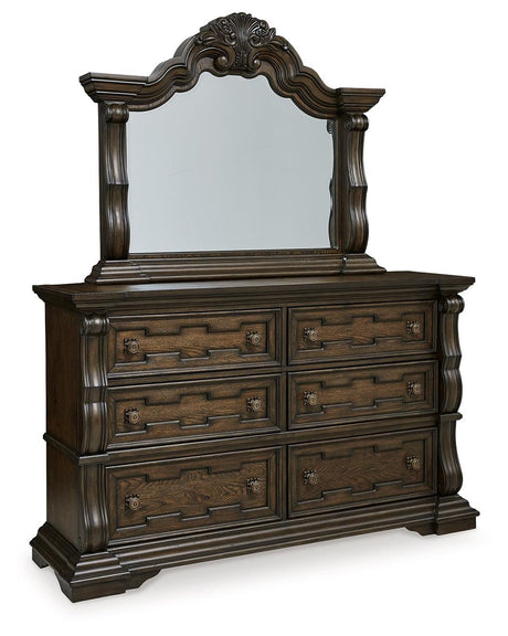 Side view of Maylee Dark Brown dresser and mirror
