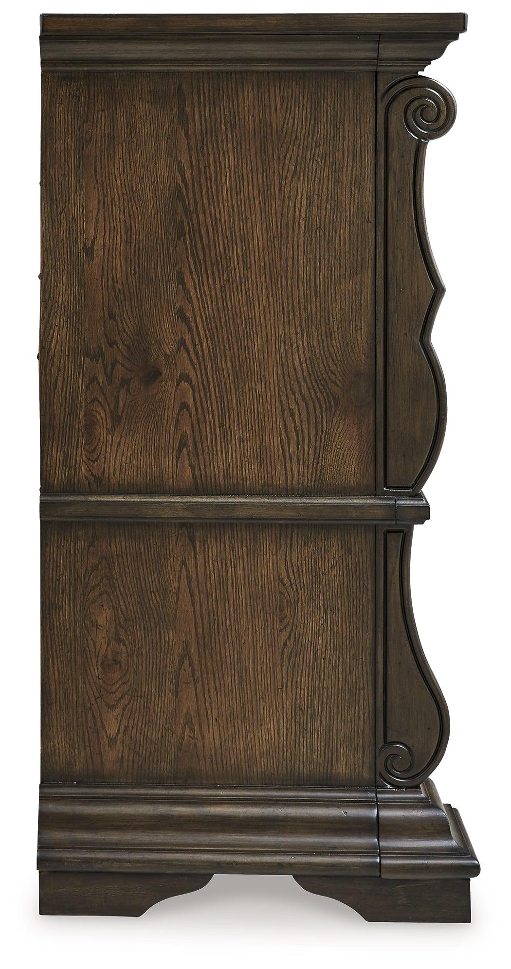 Maylee Dark Brown Dresser ornamental appliques