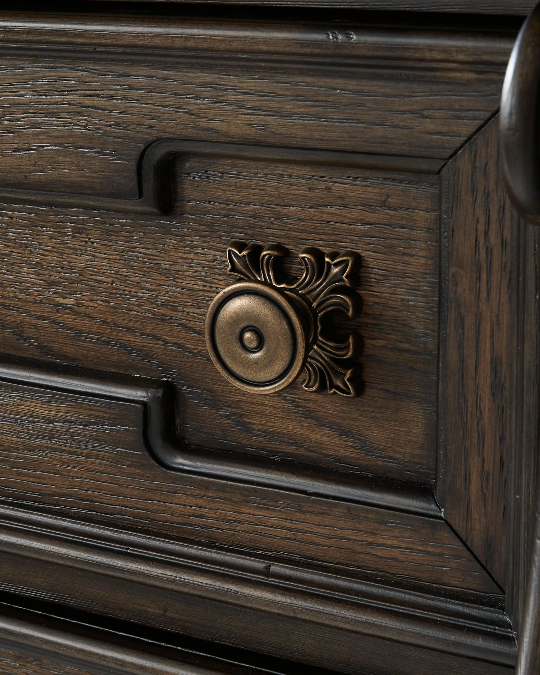Maylee Dark Brown Dresser drawer glide detail