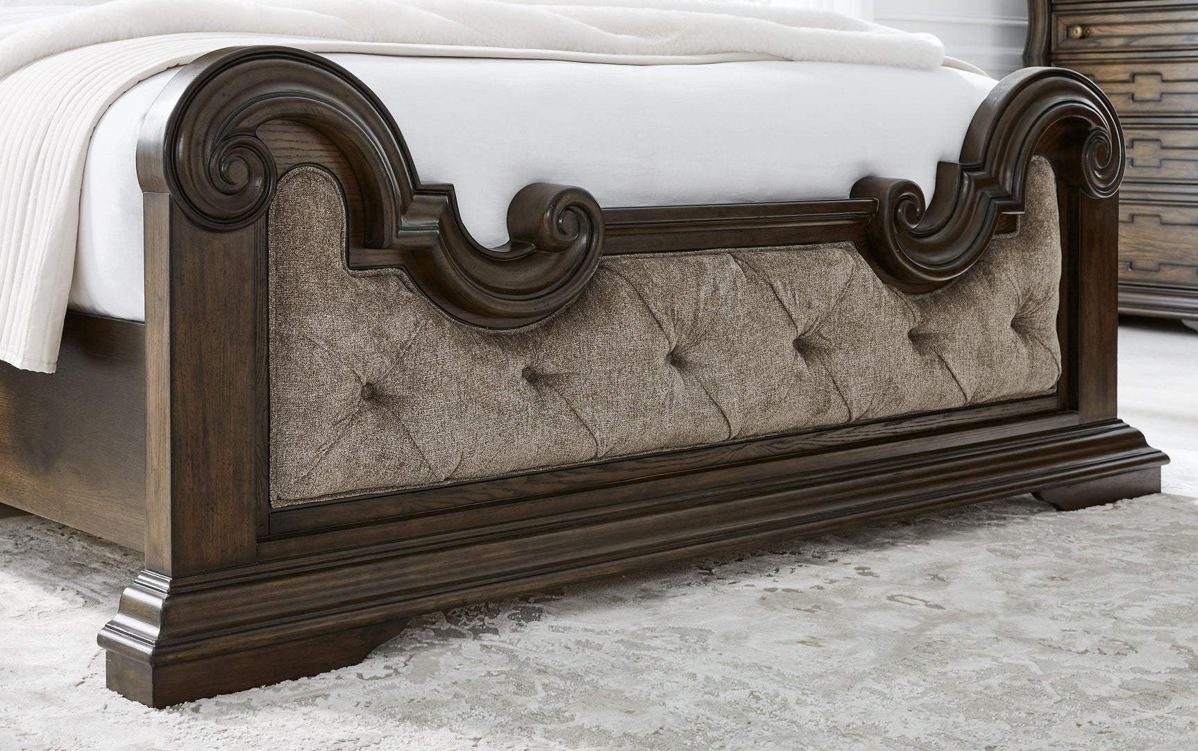Maylee bed headboard with ornamental appliques