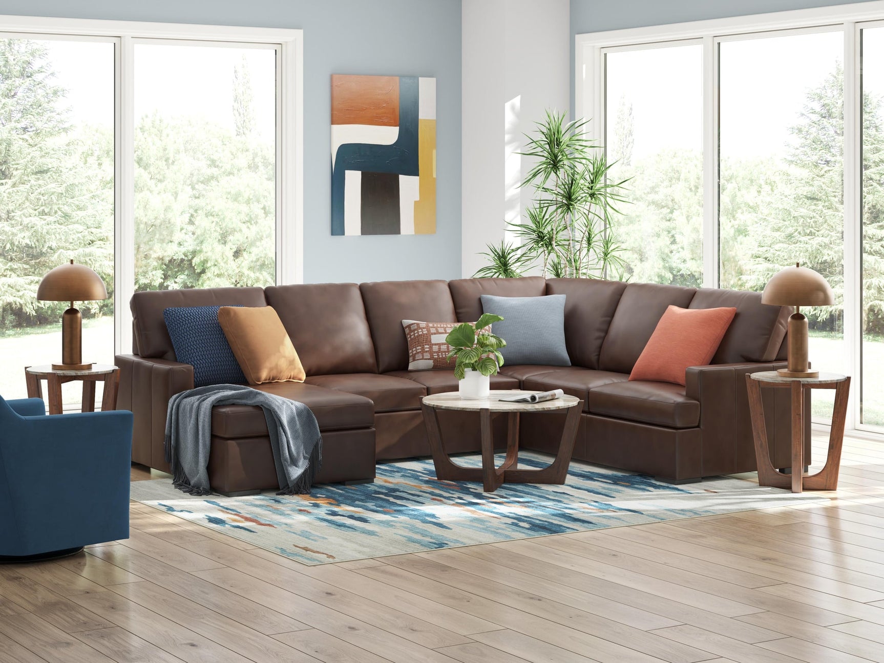 McDowlan Coffee Leather 3-Piece Sectional with Chaise - image 1