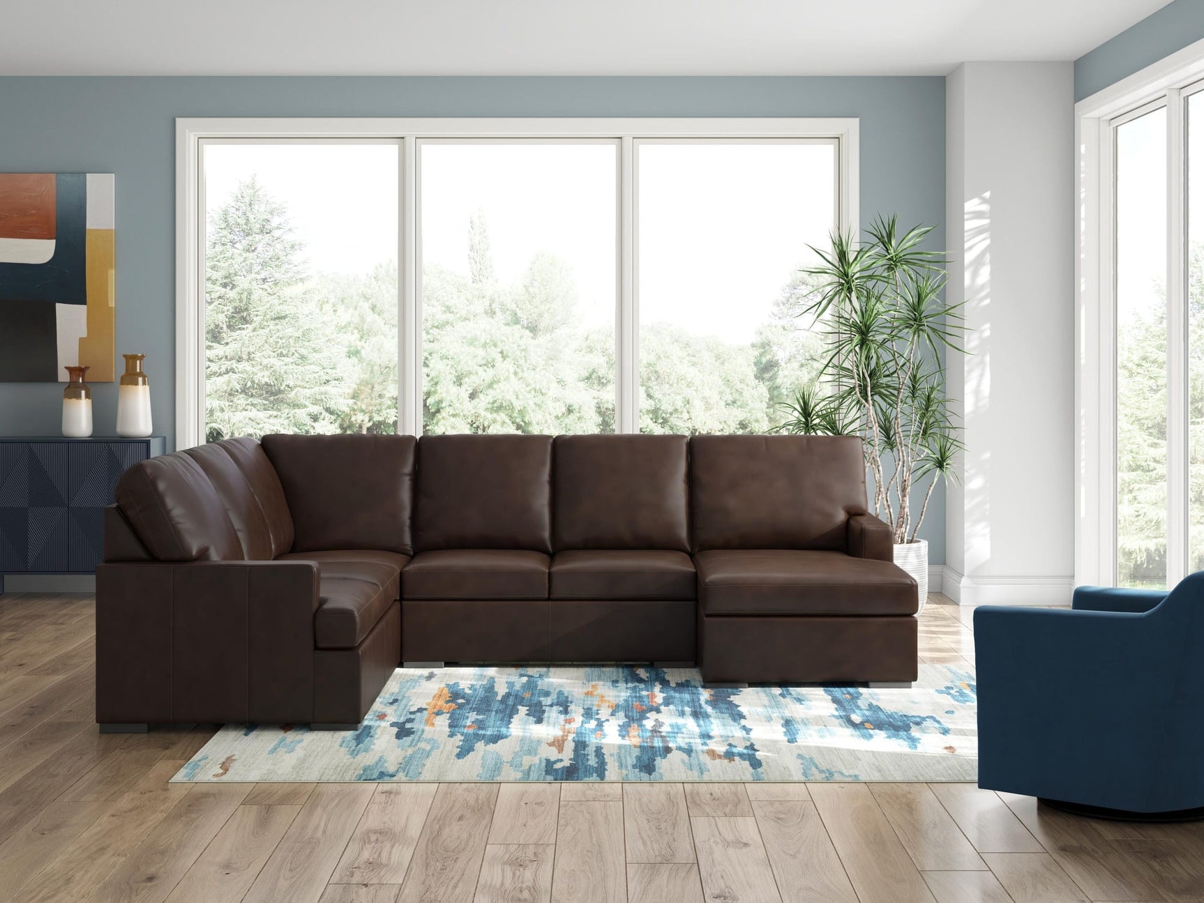 McDowlan Coffee Leather 3-Piece Sectional with Chaise view 2