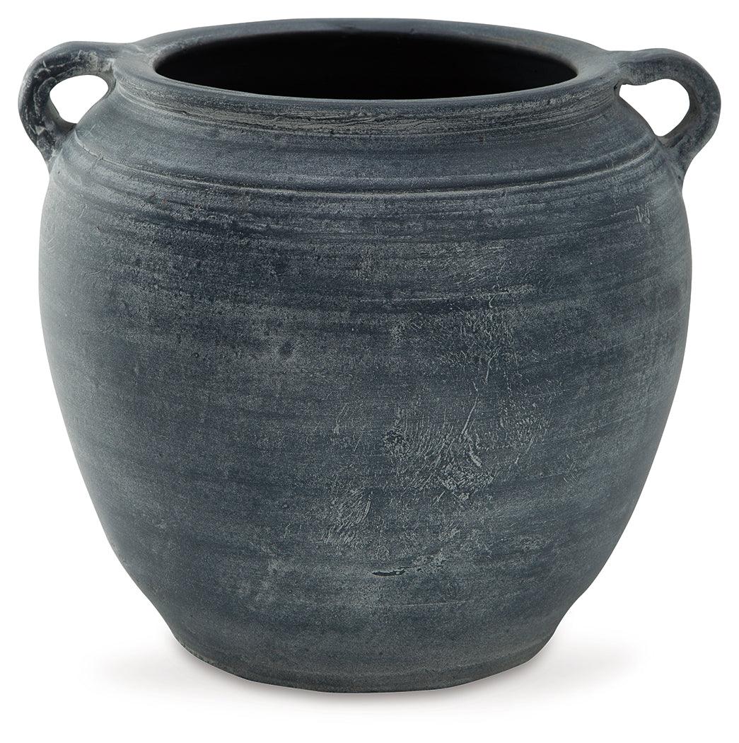 Side angle of Meadie Distressed Blue Vase