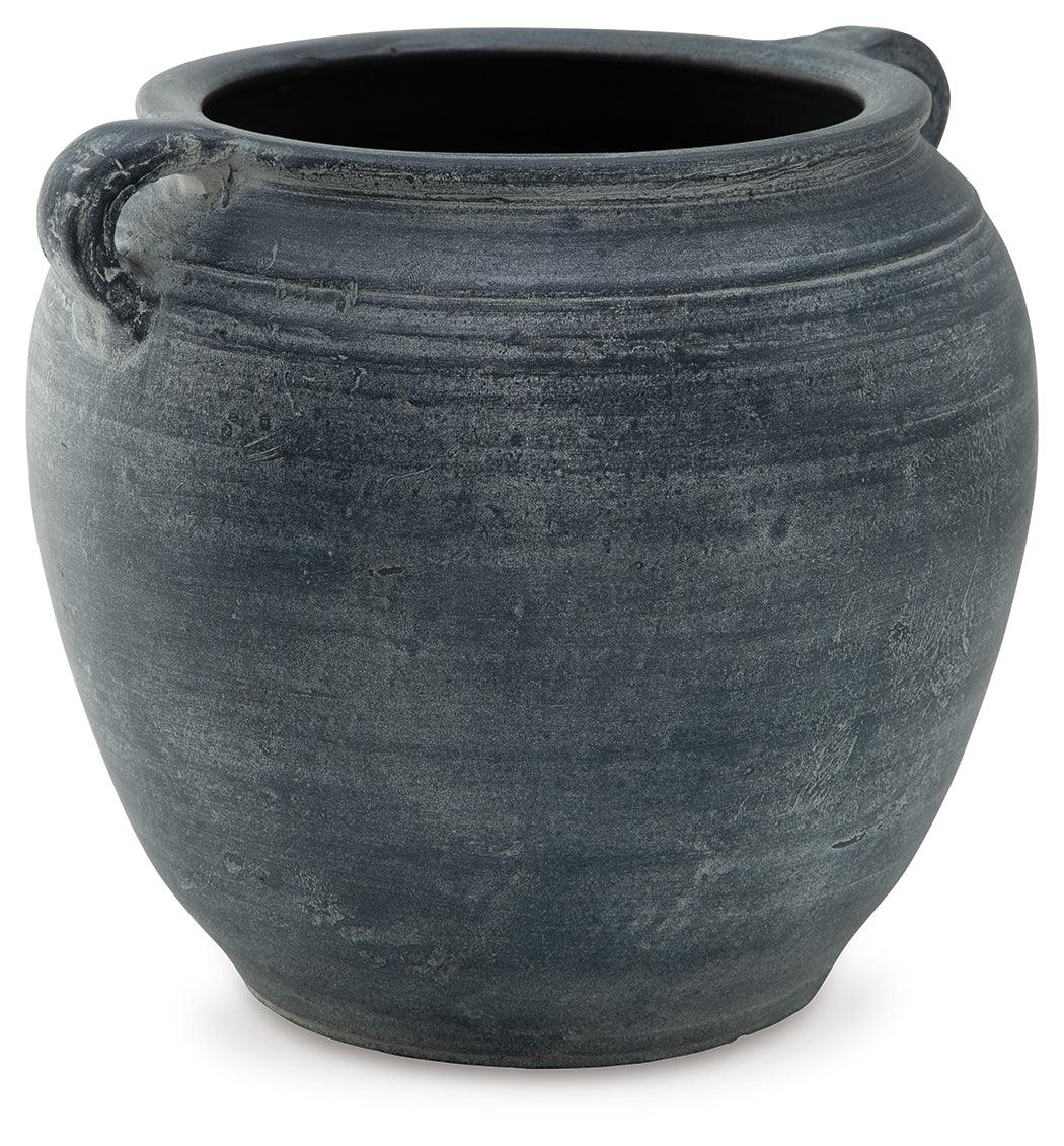 Close-up of Meadie Vase distressed blue finish