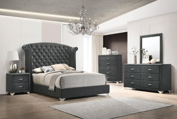 Melody Grey Wingback Upholstered Bedroom Set bed in grey, front view